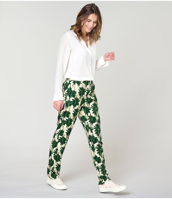 LENY HIBIS GREEN Viscose Pants - 1