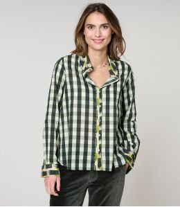 FRAN CHECK KHAKI COTTON SHIRT - 1