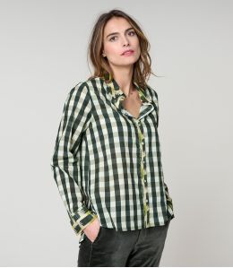 FRAN CHECK KHAKI COTTON SHIRT - 2