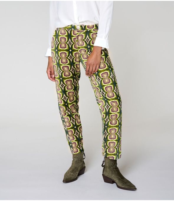 LENY KHAN GREEN COTTON PANTS - 1