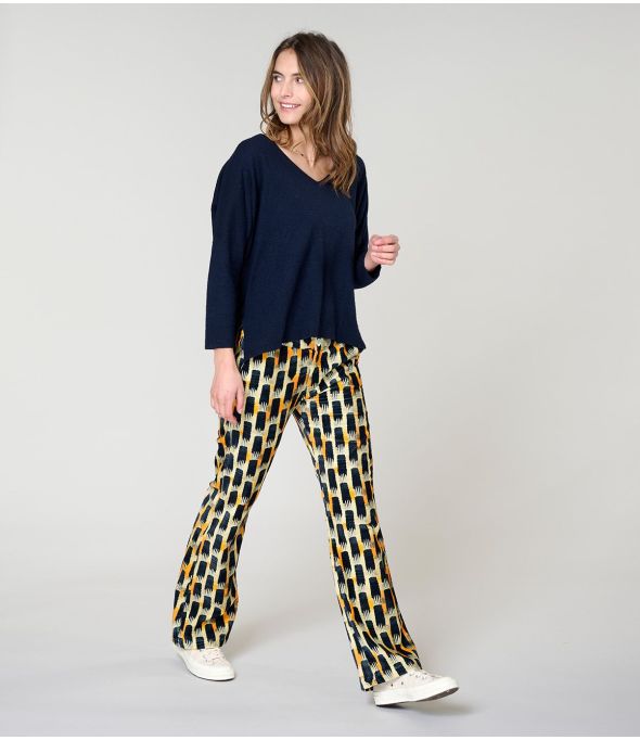 SASHA KUMI NAVY COTTON PANTS - 1