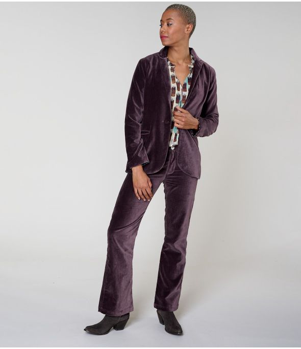 SASHA PLAIN PLUM VELVET COTTON PANTS - 1