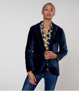 PAULE PLAIN VELVET NAVY JACKET in Cotton - 2