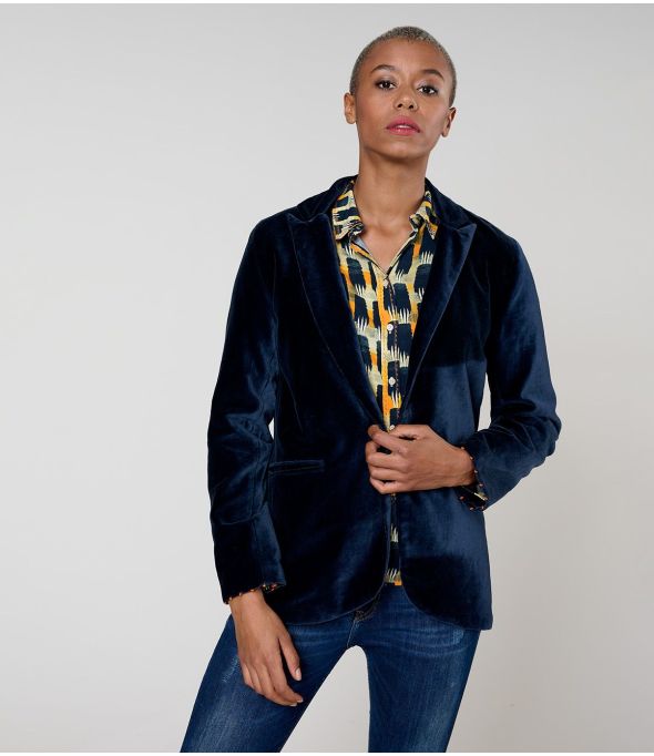 PAULE PLAIN VELVET NAVY JACKET in Cotton - 1